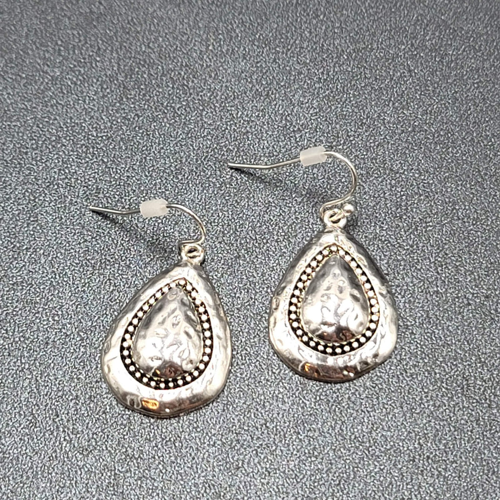 Pierced Earrings Silver Plated Hammered Metal Teardrop Dangle 1"