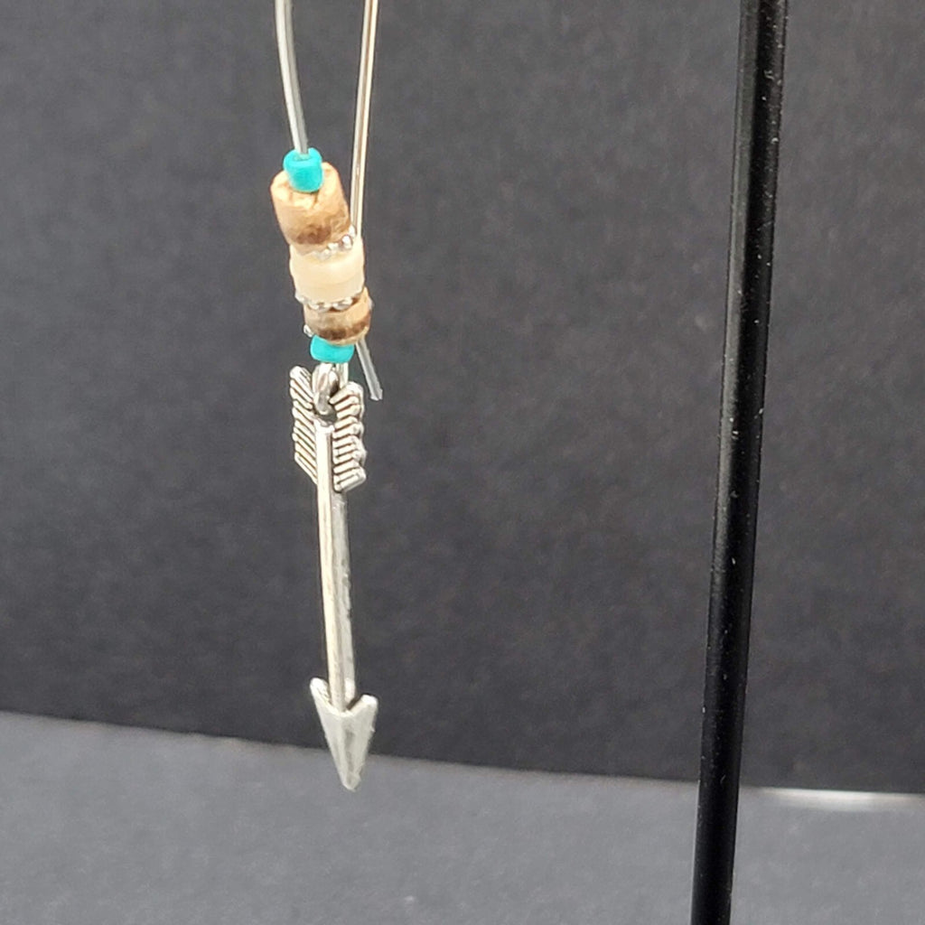 Pierced Earrings Silver tone Beaded Feather Dangle 2.5"