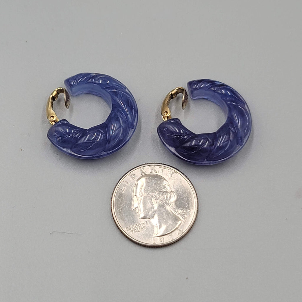 Vintage Avon Clip on Earrings Molded Plastic Purple Hoops 1"