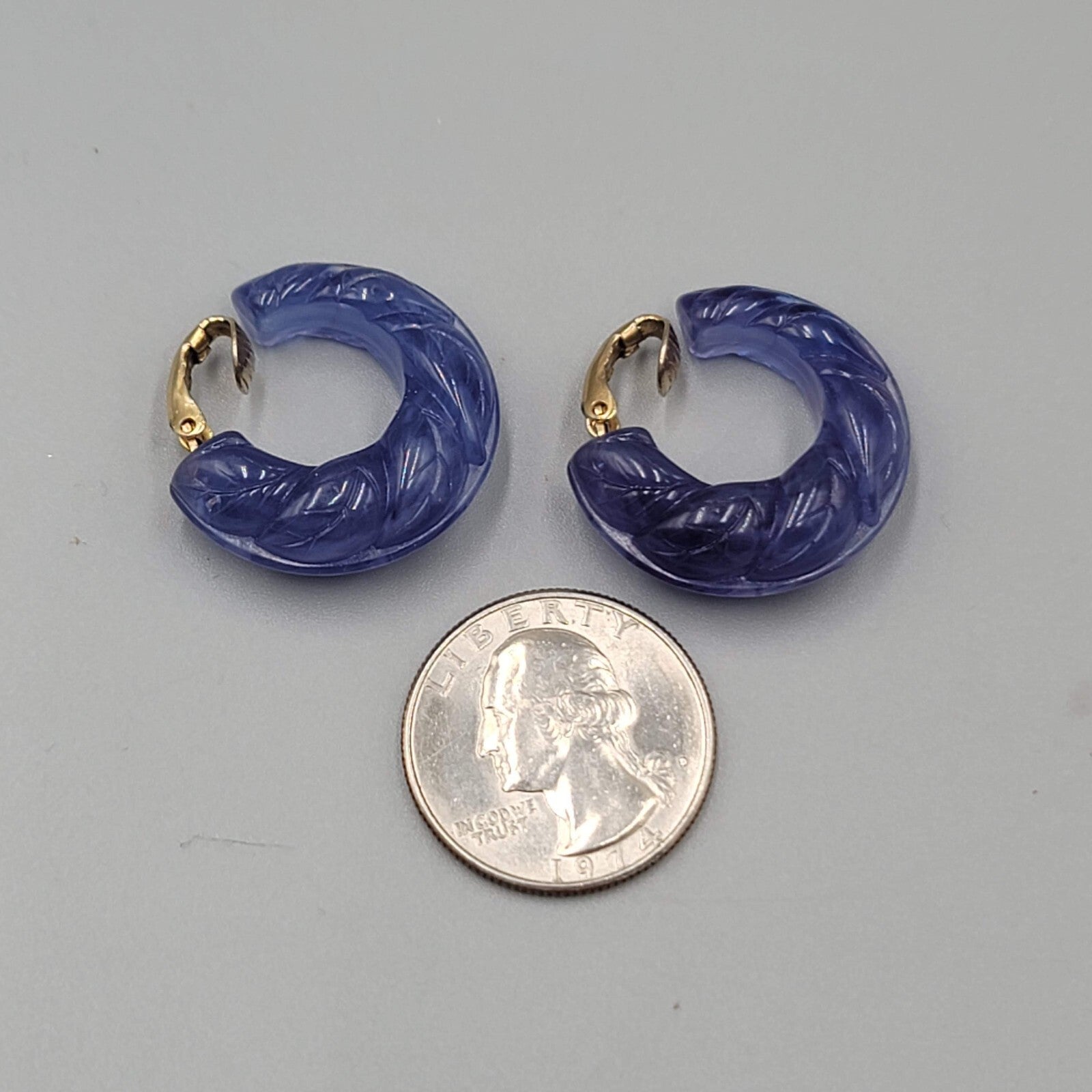 Vintage Avon Clip on Earrings Molded Plastic Purple Hoops 1"