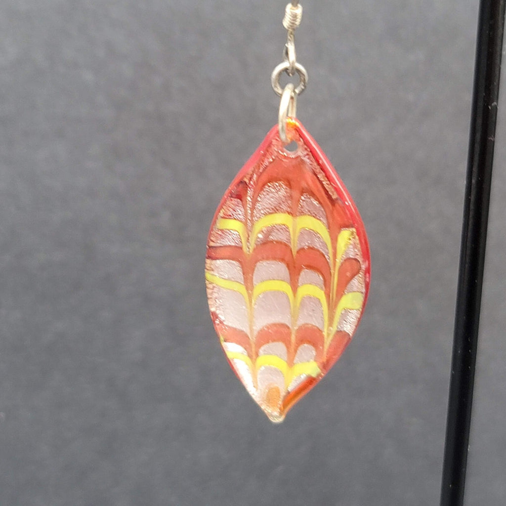 Sterling Silver Pierced Earrings Dichroic Red Glass Dangle 1.25"
