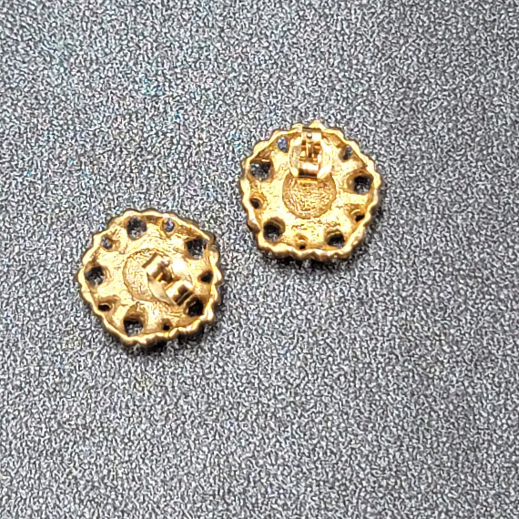Vintage Pierced Earrings Gold Plated Red Stone Heart Studs 5/8"