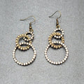 Pierced Earrings Bronze tone Concentric Circles Crystal Studded Dangle  2"