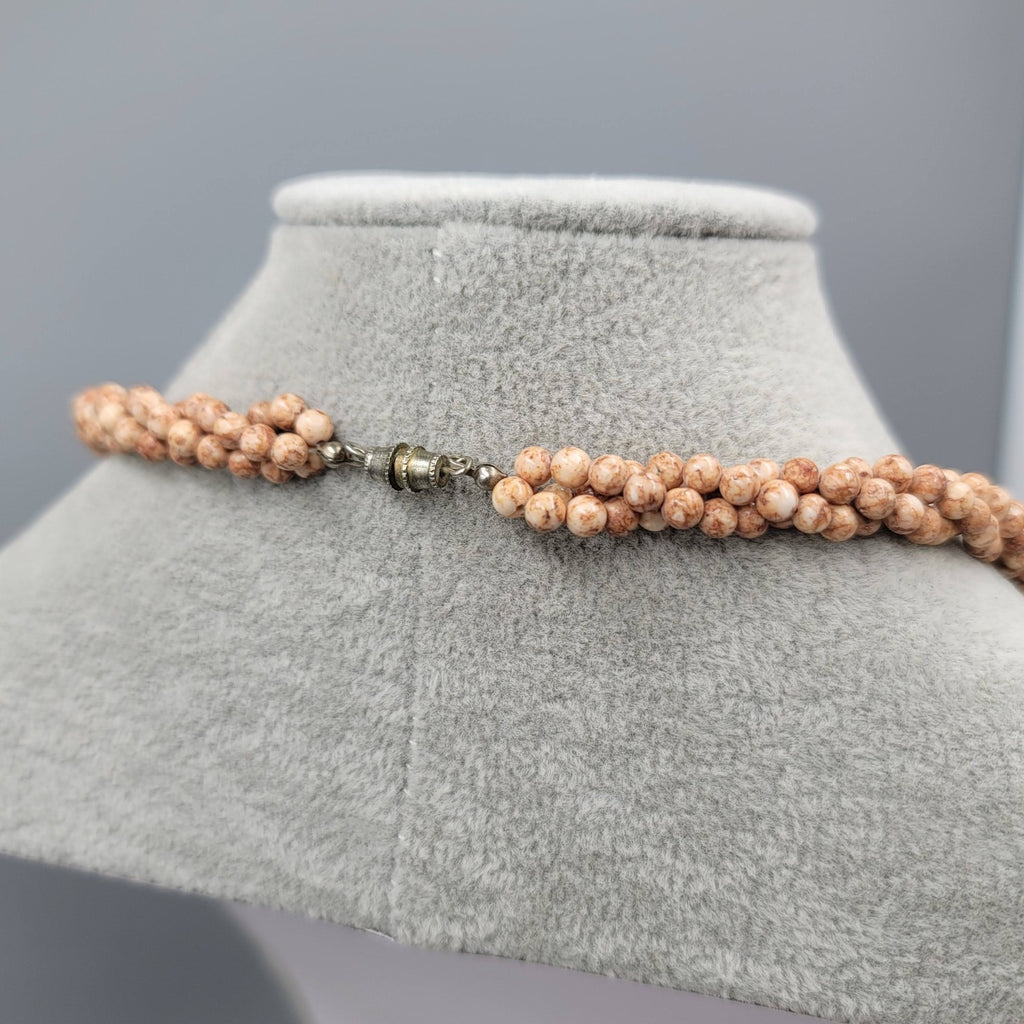 Vintage Brown Stone Twist Bead Necklace Gold tone 20"