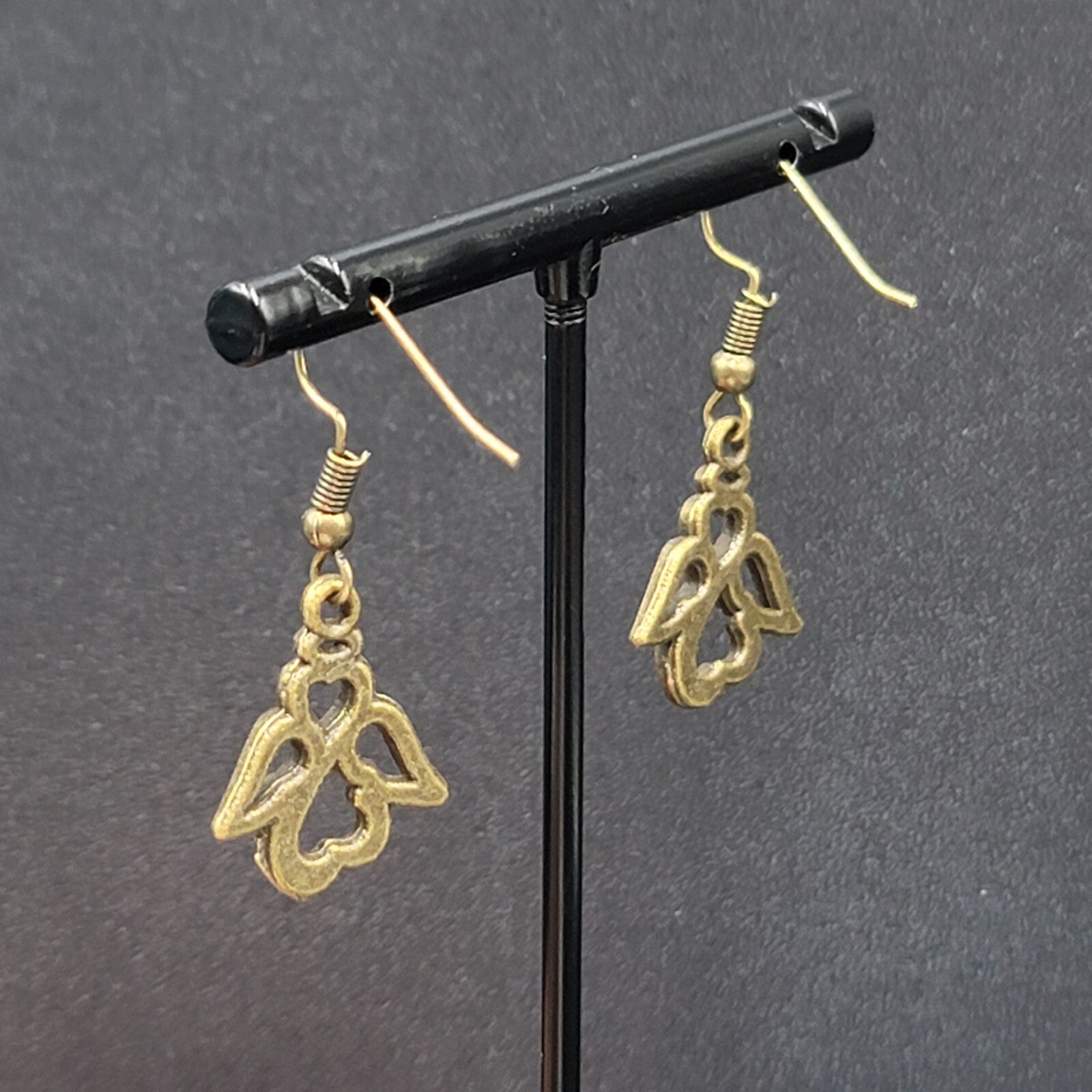 New Infinity Heart Angel Pierced Earrings Bronze tone Dangle 3/4"
