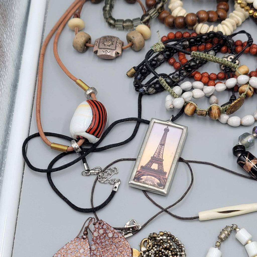 Jewelry Lot Necklace Bracelet Earrings Wood Boho Stone Bead 40 pcs