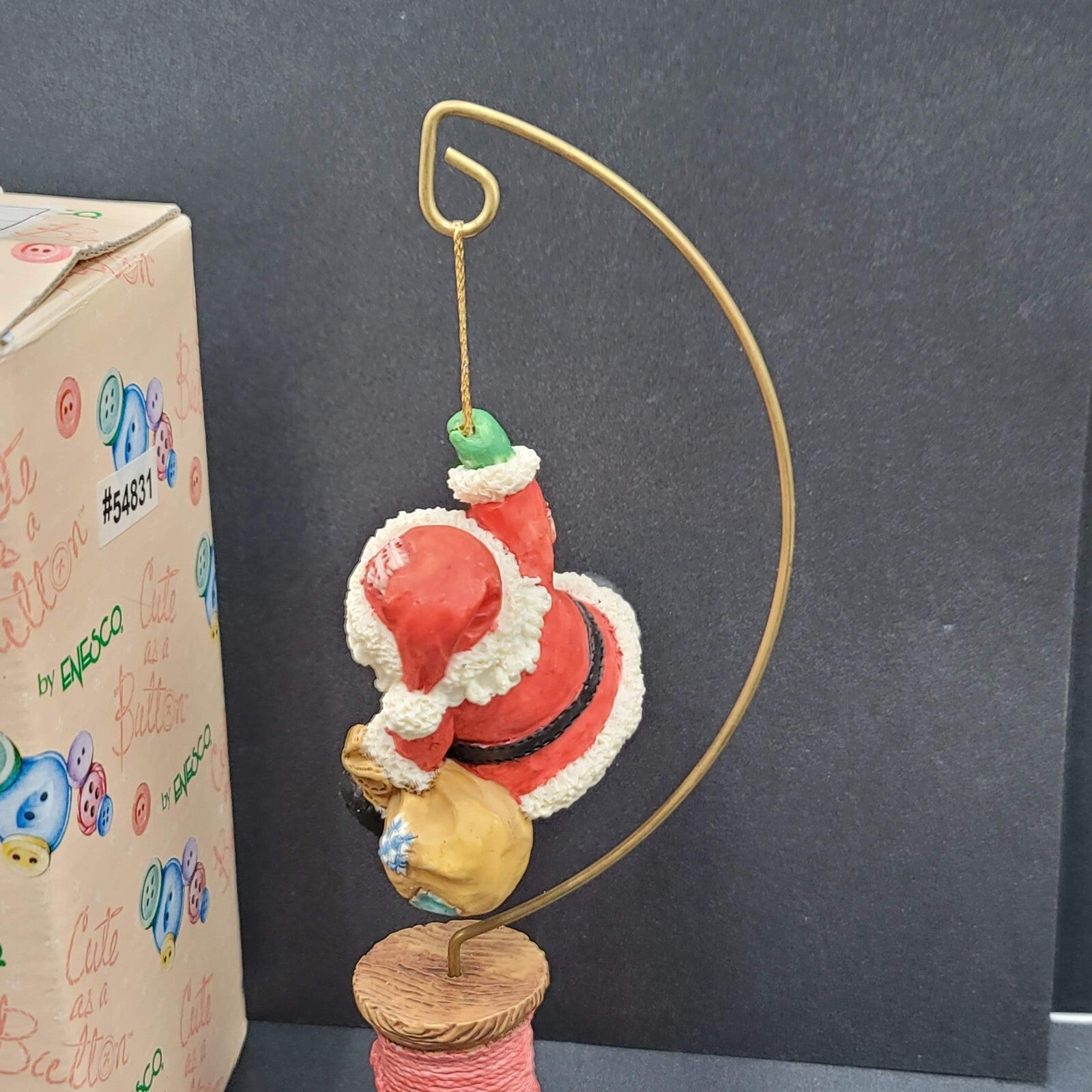 Vtg Christmas Enesco Cute As A Button Santa Green Glove Spool Base Figurine