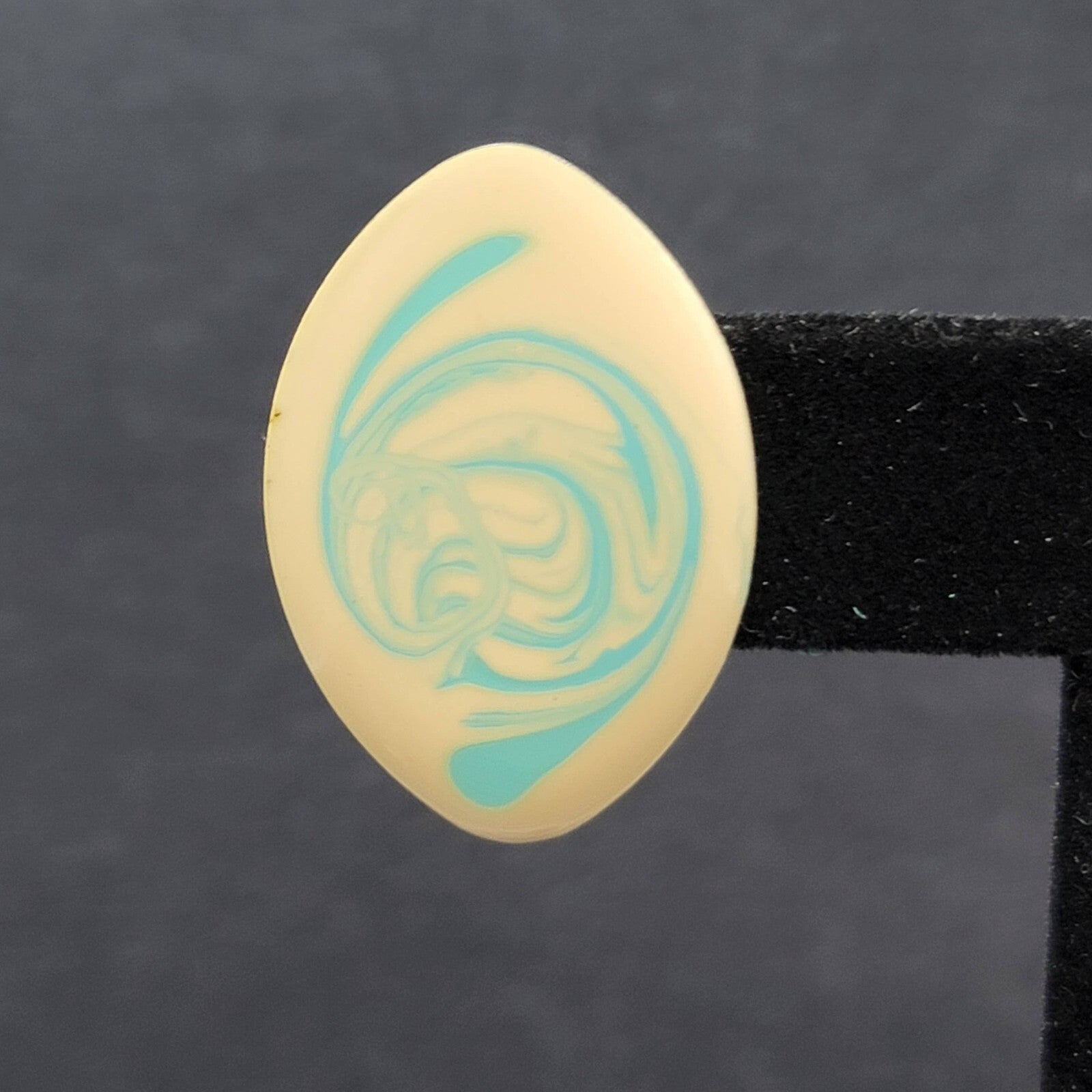 Vintage Pierced Earrings Cream Blue Swirl Enamel Drop 1 1/8"