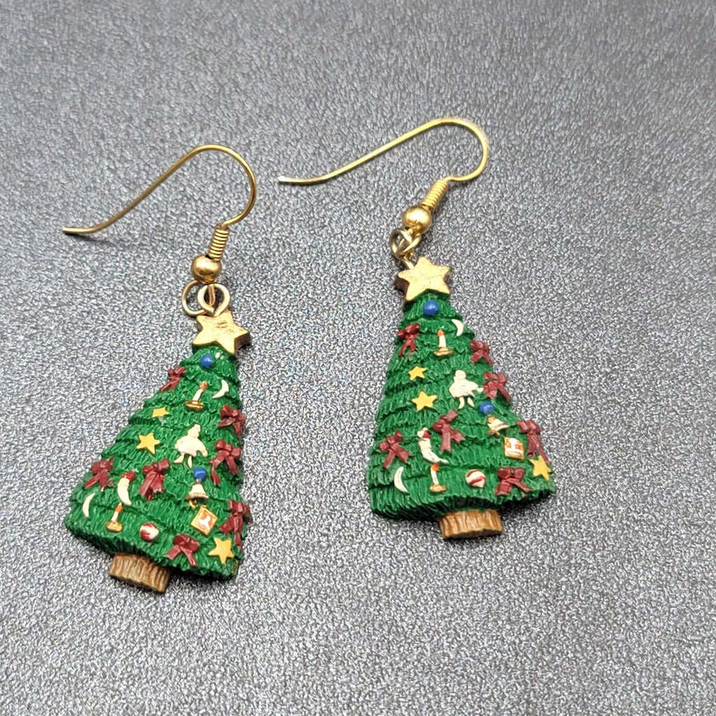 Vintage Christmas Pierced Earrings Resin Christmas Tree Dangle 1.25"