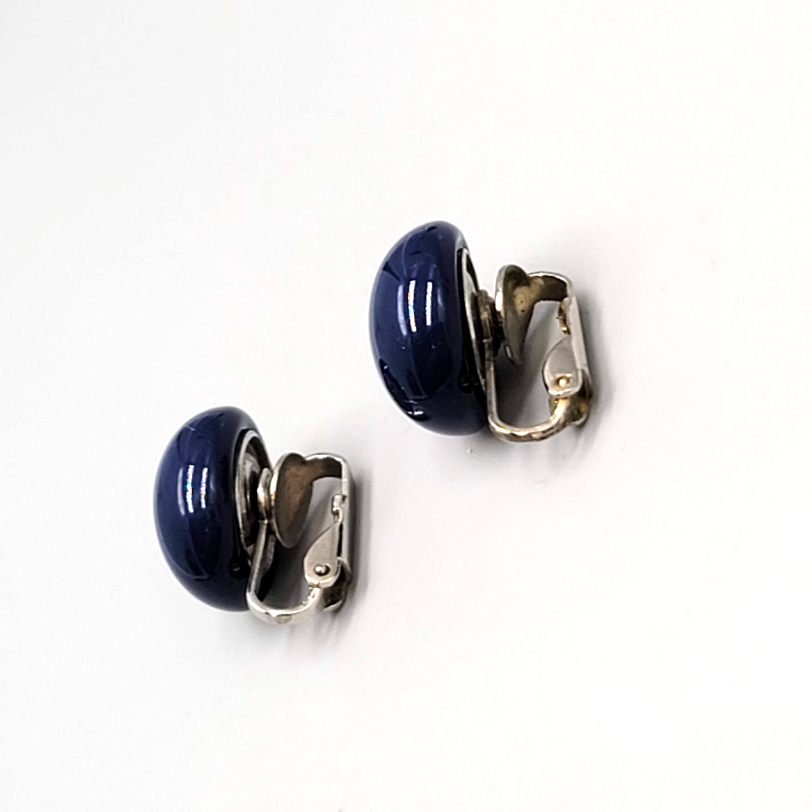 Vintage Navy Blue Round Stud Clip on Earrings 5/8"