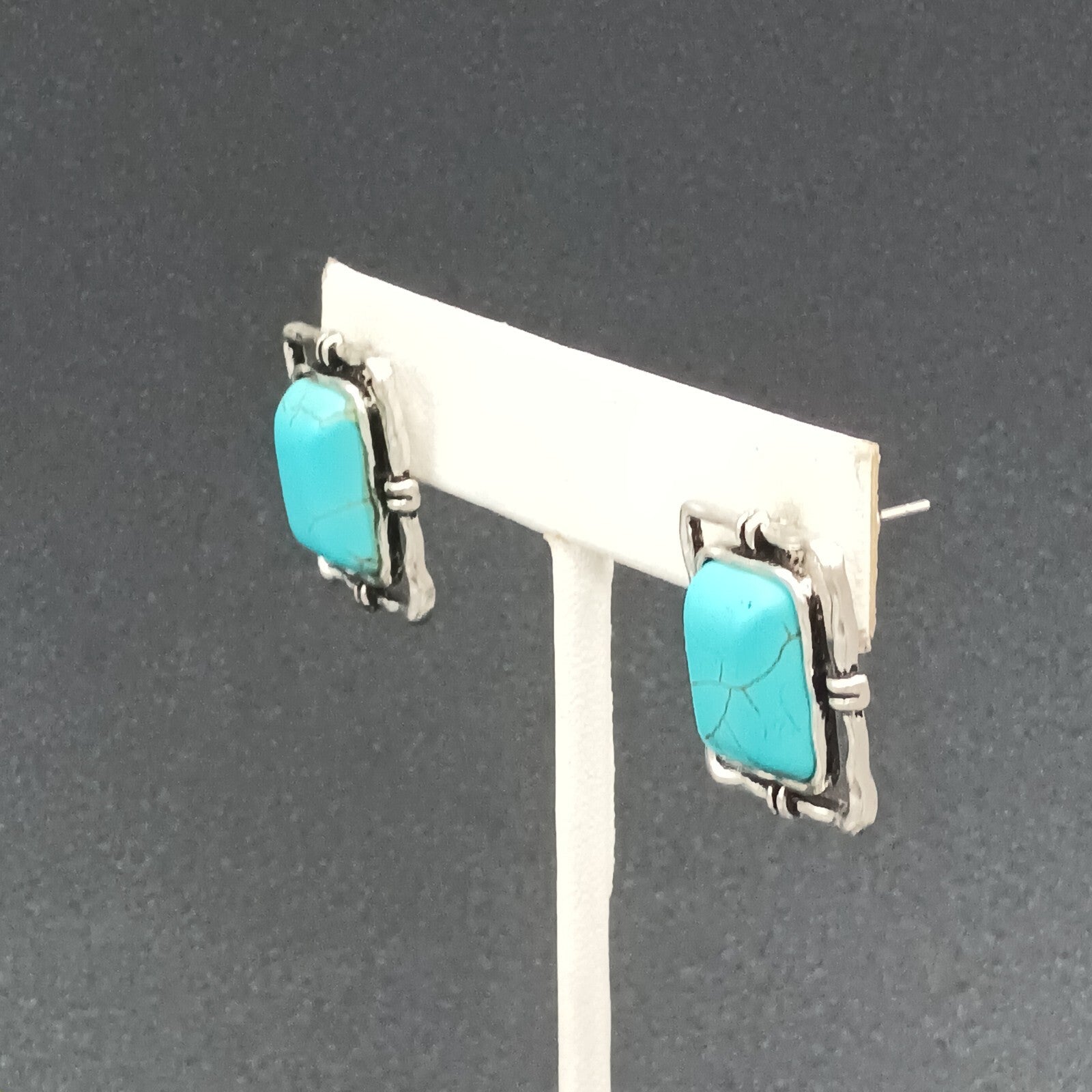 Pierced Earrings Silver tone Dyed Howlite Faux Turquoise Southwest Drop 3/4"