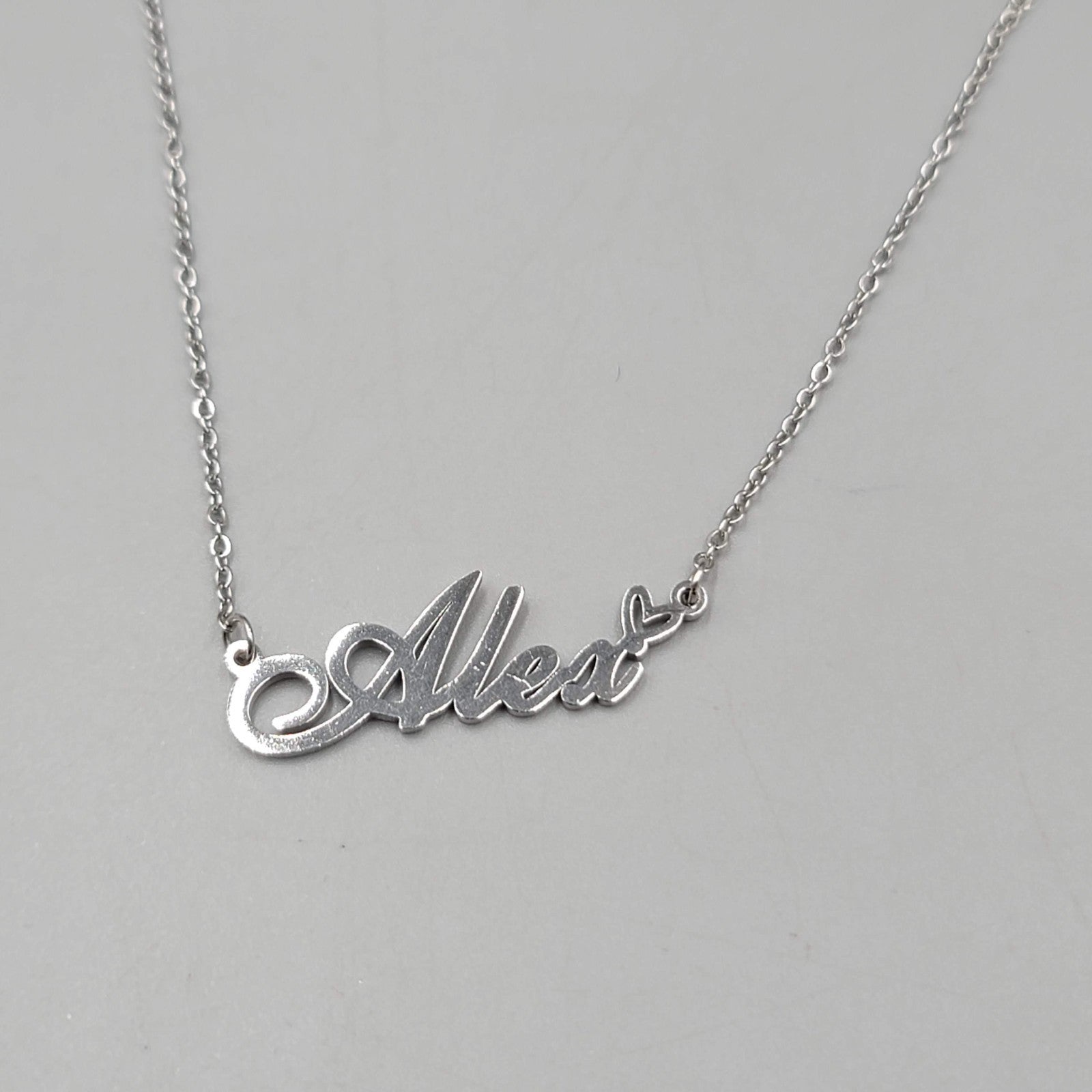 Alex Name Necklace Script Silver tone 18"