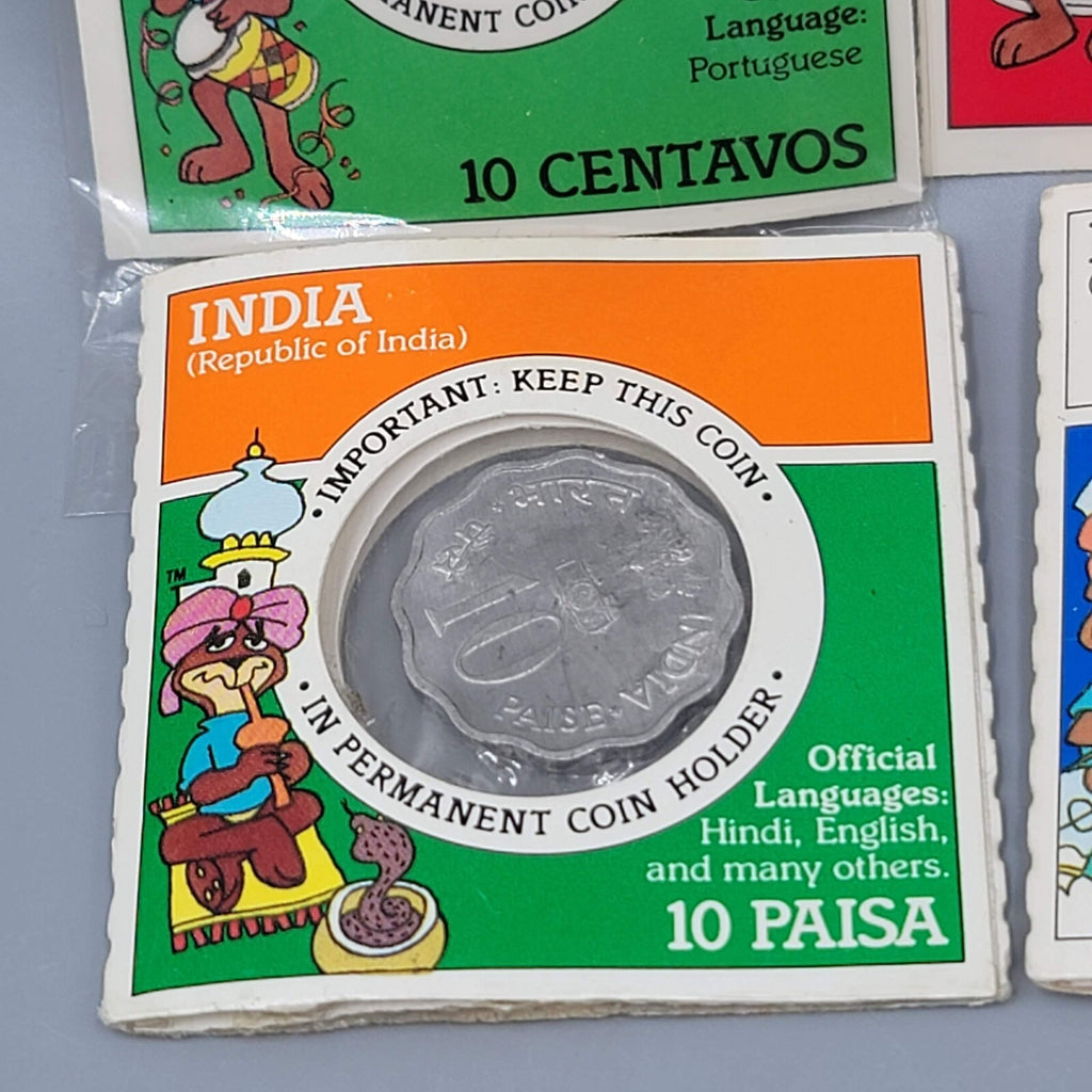 Foreign Coins Sugar Crisp Cereal Toy Lot Of 4 - Finland Poland Brazil India