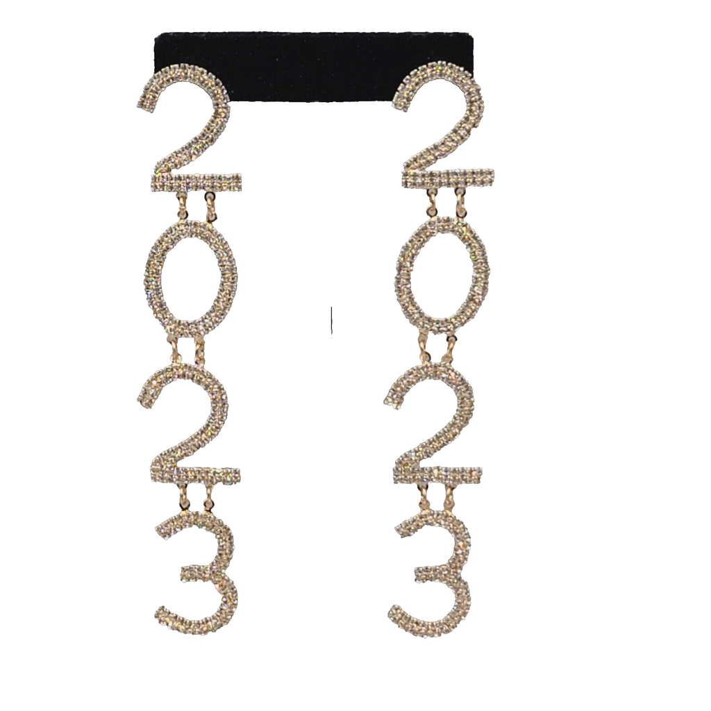 2023 Pierced Earrings Gold tone Rhinestone Dangle Long 4.75"