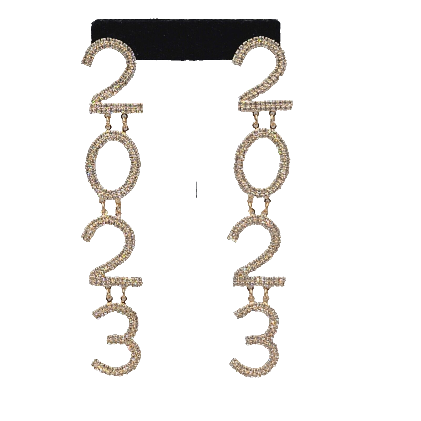 2023 Pierced Earrings Gold tone Rhinestone Dangle Long 4.75"
