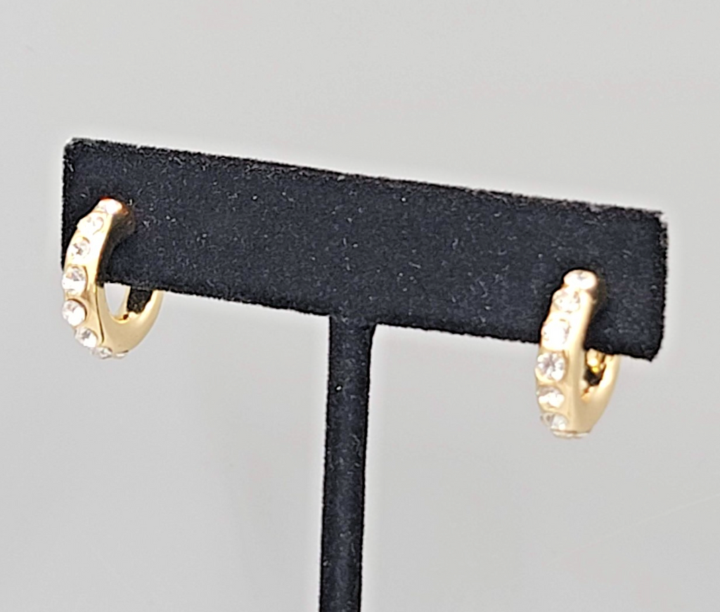 Huggie Hoops Crystal Studded Pierced Earrings 1/2"