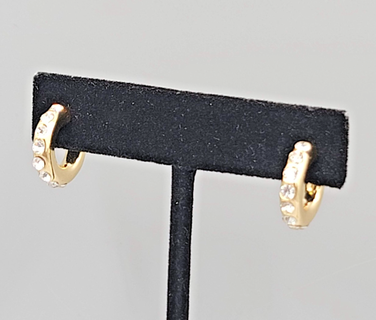 Huggie Hoops Crystal Studded Pierced Earrings 1/2"
