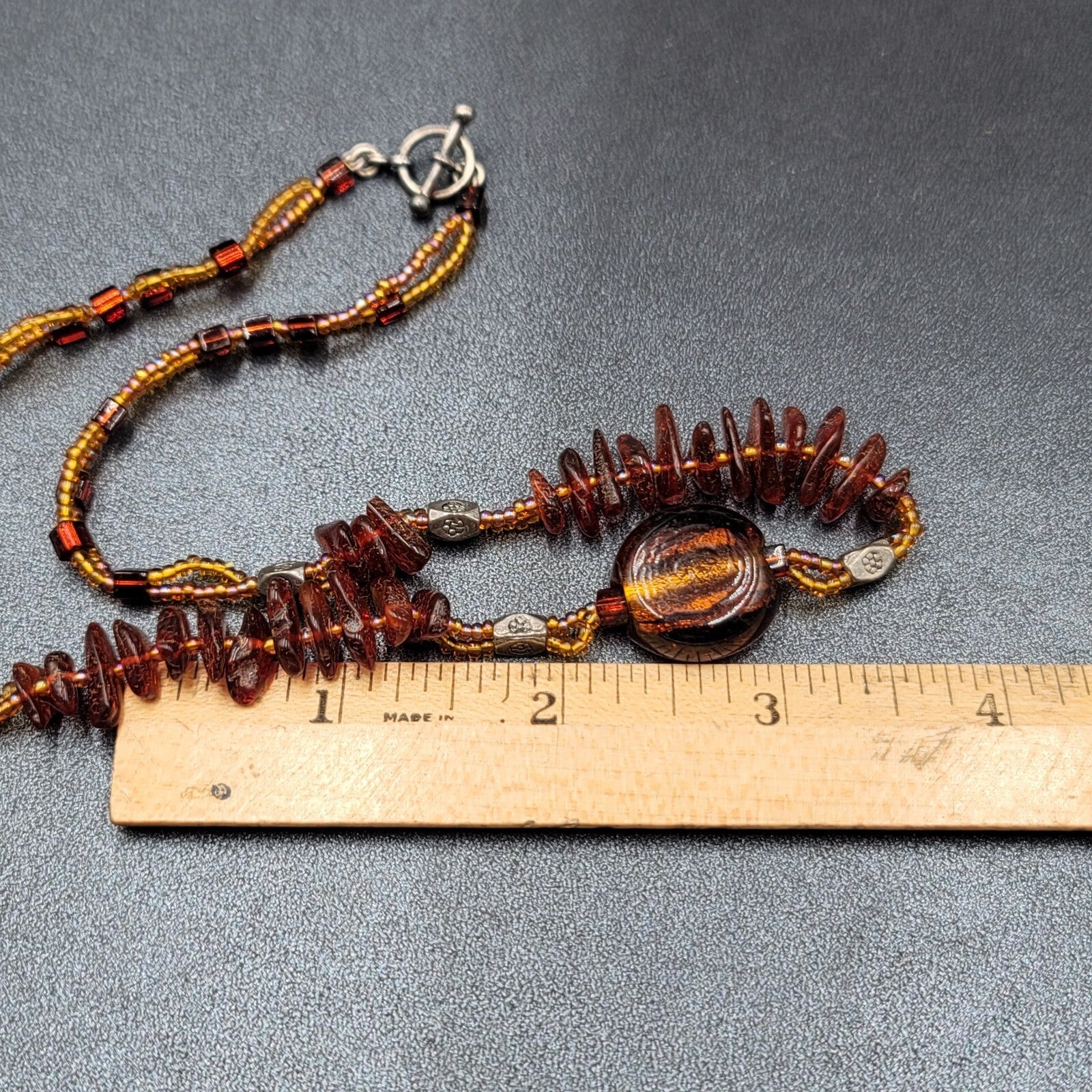 Amber and Glass Beaded Pendant Necklace Boho 18"
