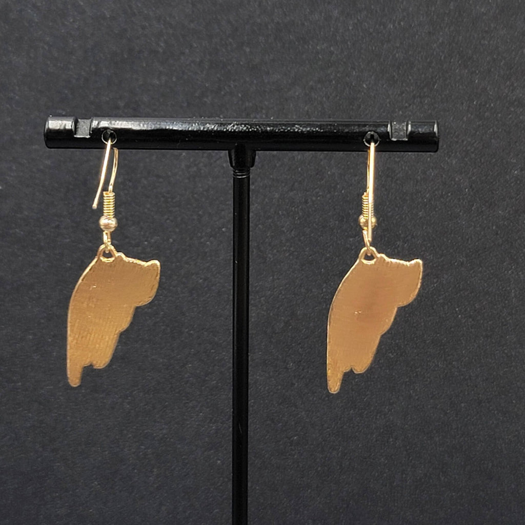 Pierced Earrings Gold tone White Enamel Kitty Cat Dangle 1"