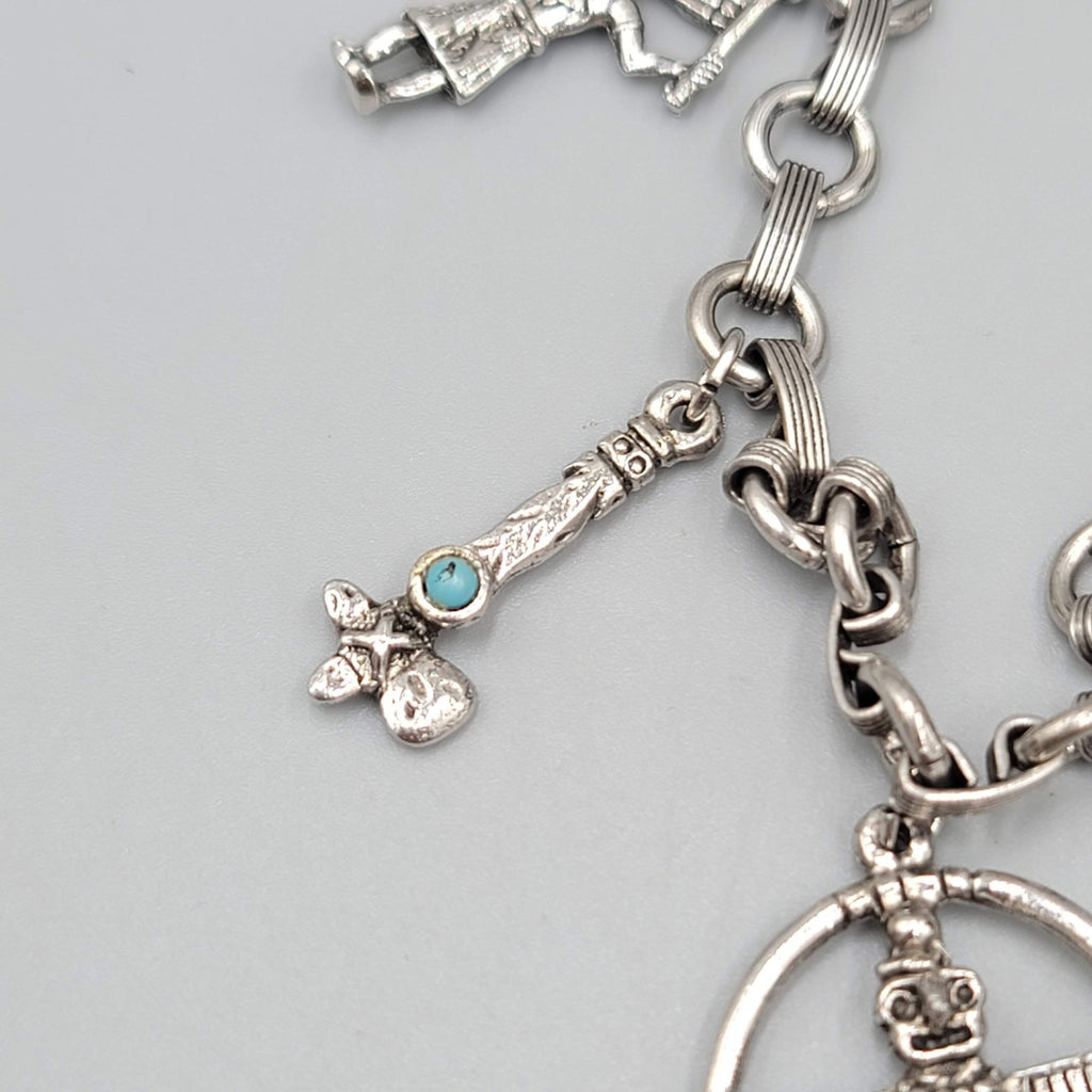 Vintage Southwestern Silver tone Charm Bracelet Blue Accent 7.25"