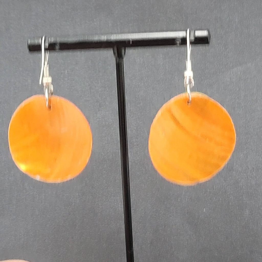 Pierced Earrings Silver tone Black Striped Shell Dangle 1.25"