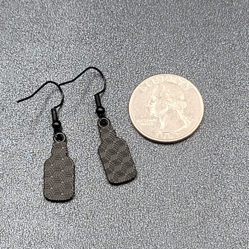 Love Poison Pierced Earrings Black White Enamel Dangle 7/8" 