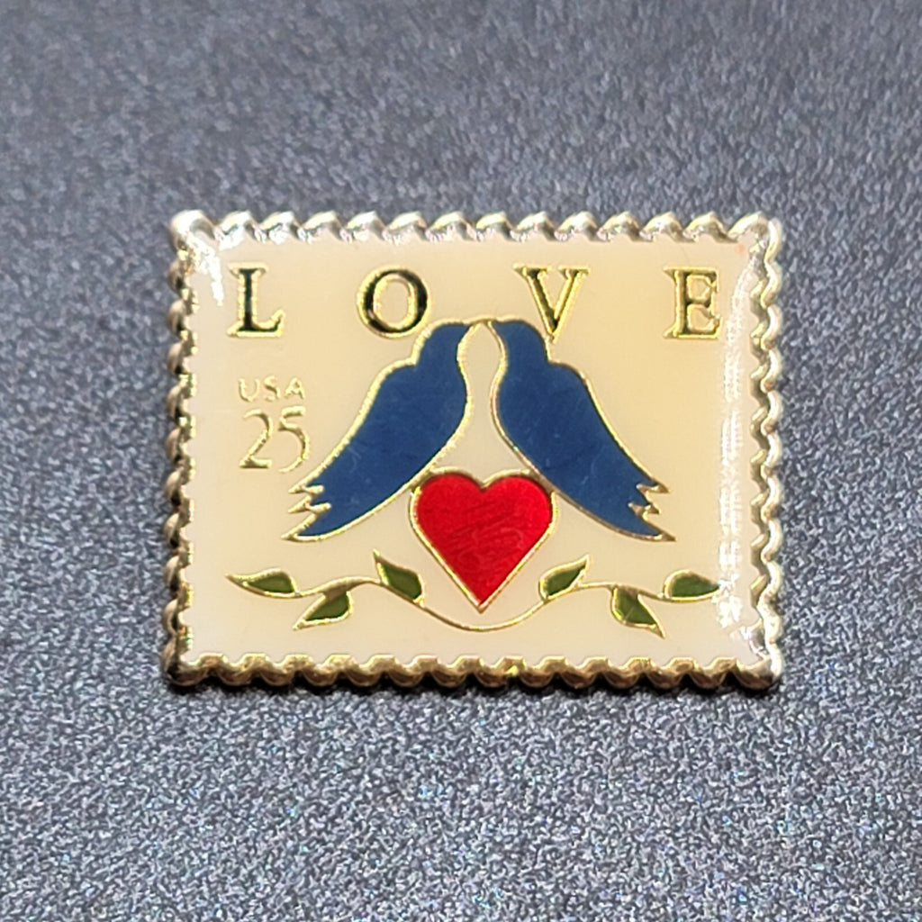 Vintage Love Birds Postage Stamp Lapel Pin 1989 1.25" x 1"