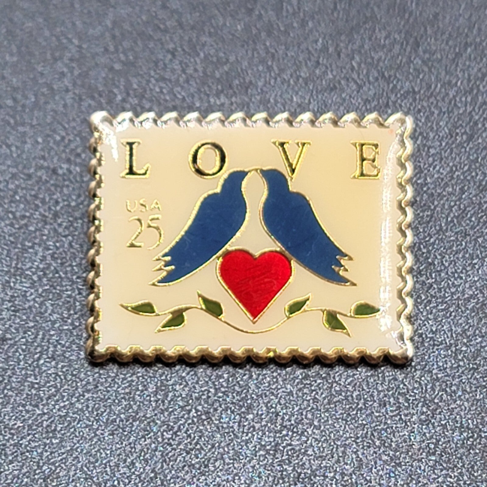 Vintage Love Birds Postage Stamp Lapel Pin 1989 1.25" x 1"