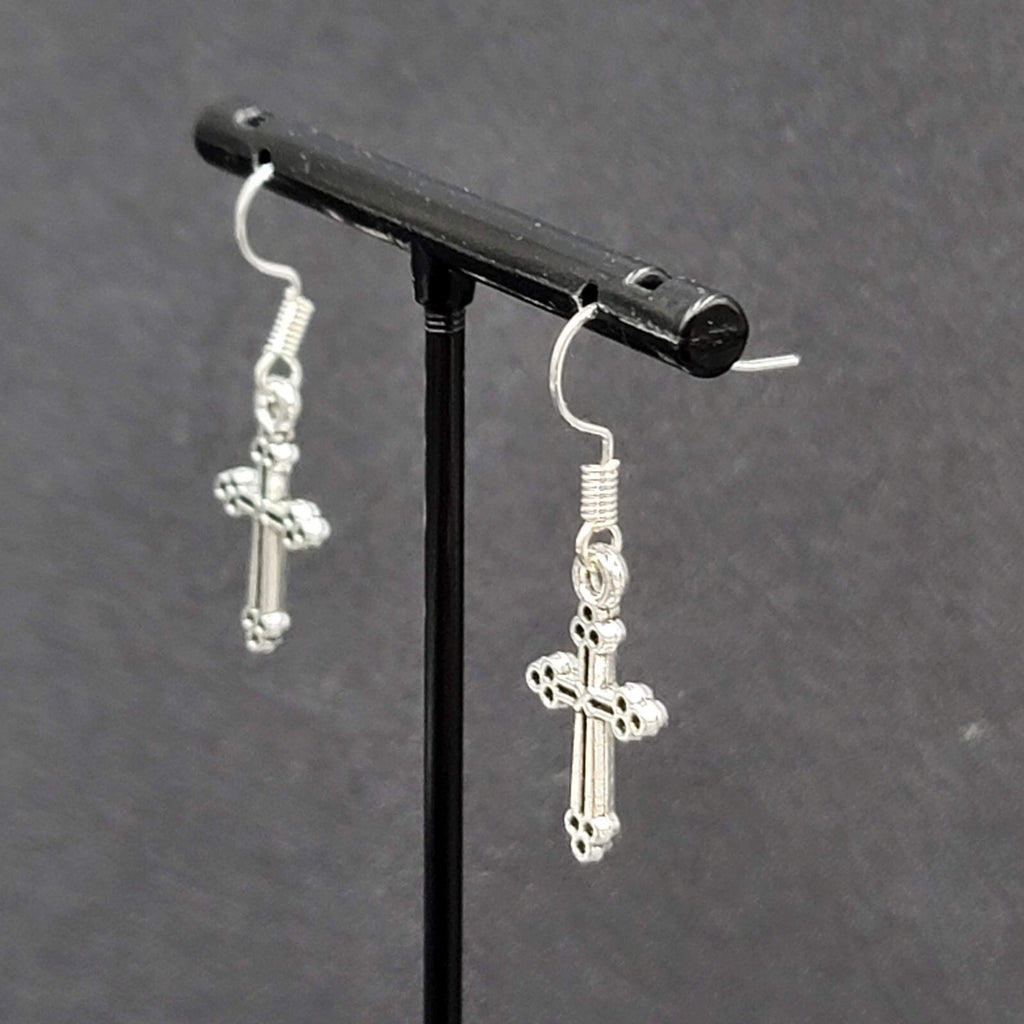 Pierced Earrings Cross Silver tone Dangle 7/8"