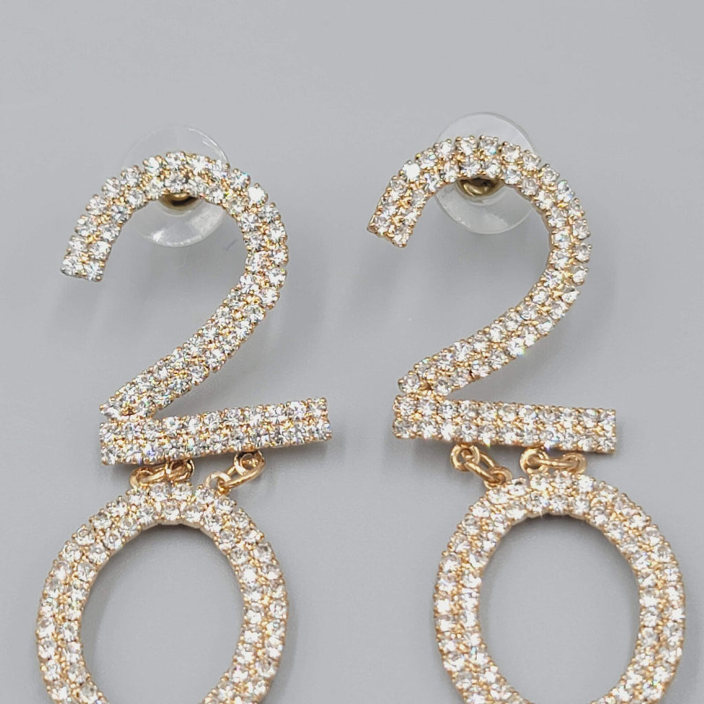 2023 Pierced Earrings Gold tone Rhinestone Dangle Long 4.75"