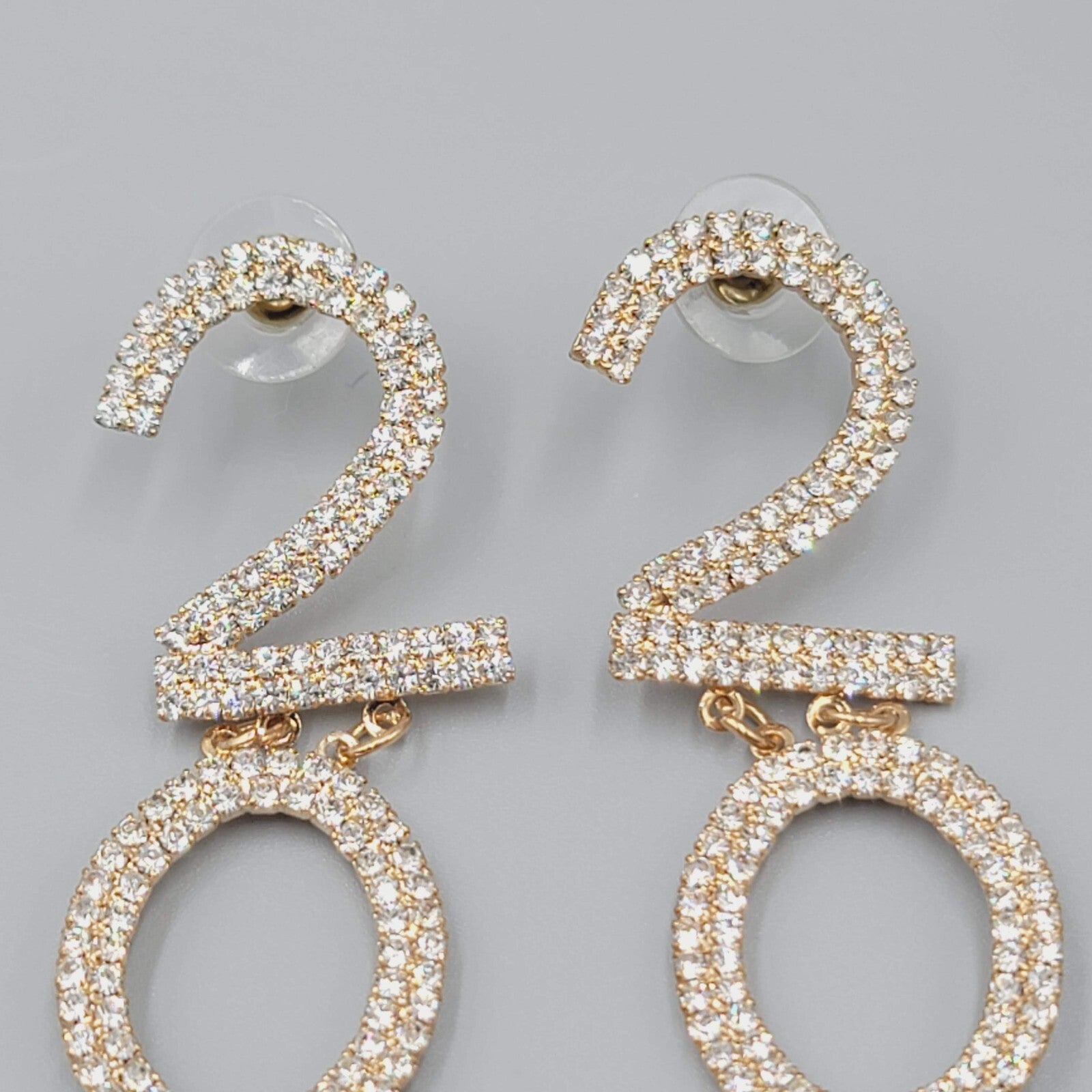 2023 Pierced Earrings Gold tone Rhinestone Dangle Long 4.75"