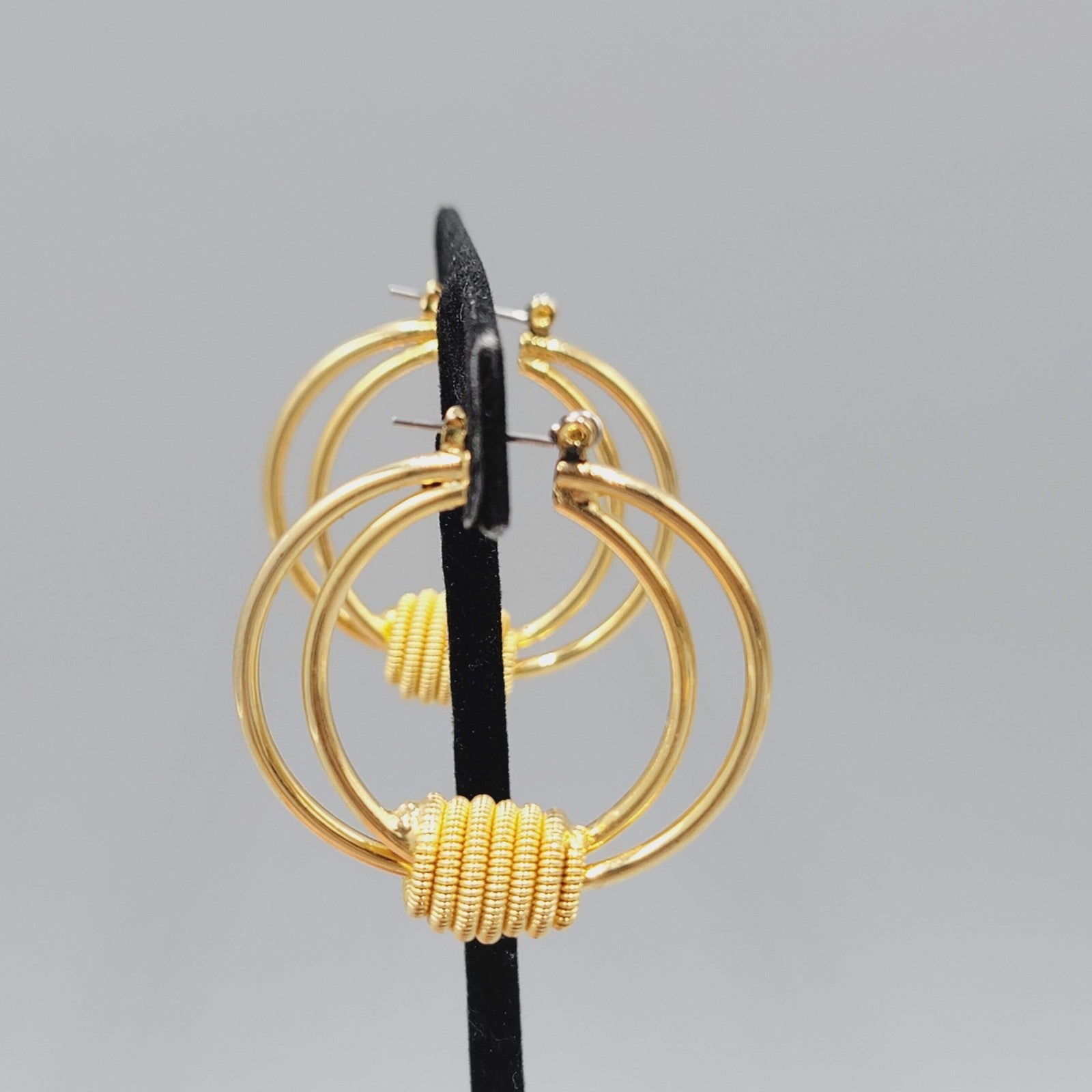 Double Hoops Coiled Pierced Earrings Gold tone Dangle 1.5"