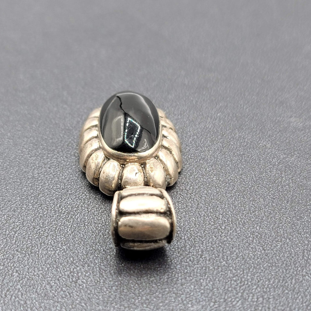 Mexico Sterling Silver Necklace Pendant Only Black Onyx Stone 1.75"