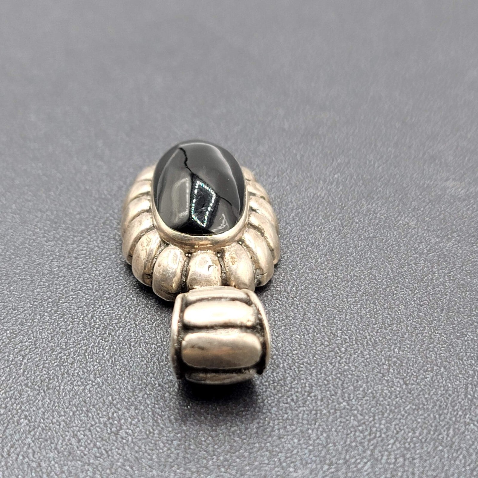 Mexico Sterling Silver Necklace Pendant Only Black Onyx Stone 1.75"