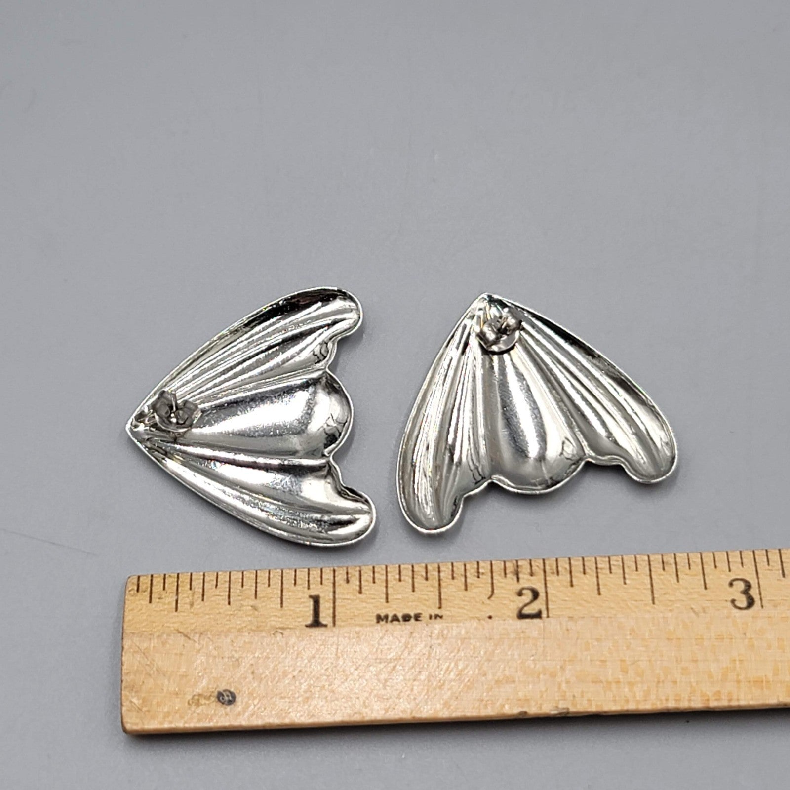 Vintage Embossed Pierced Earrings Silver tone Statement 80s 1.25"