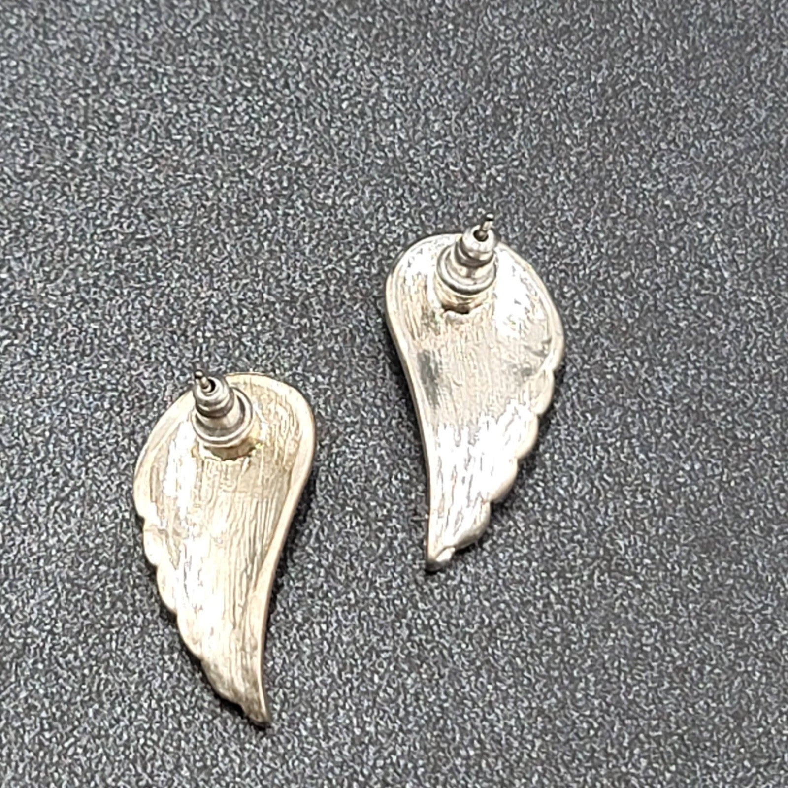 Pierced Earrings Silver tone Wings Crystal Rhinestone Drop 1"