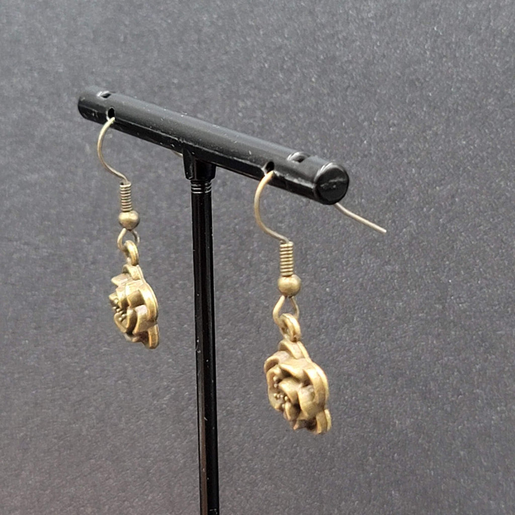 NEW Flower Pierced Earrings Bronze tone Embossed 3D Dangle 5/8"