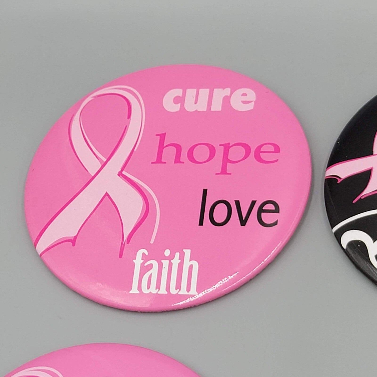 24 Breast Cancer Awareness Ribbon Logo Round 3 in Button LOT Pin Badge