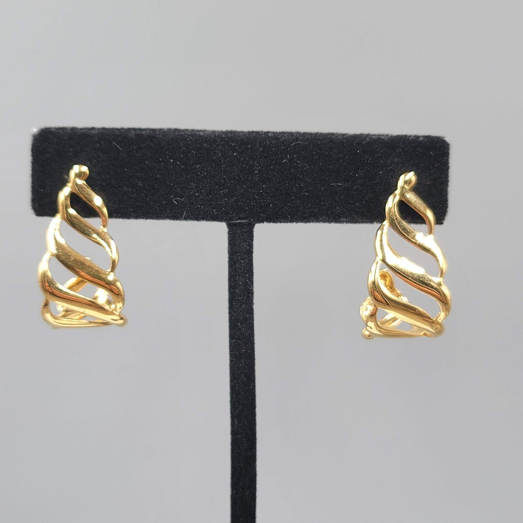 Vintage MONET Pierced Earrings Yellow Gold Plated Open Work Teardrop 1"