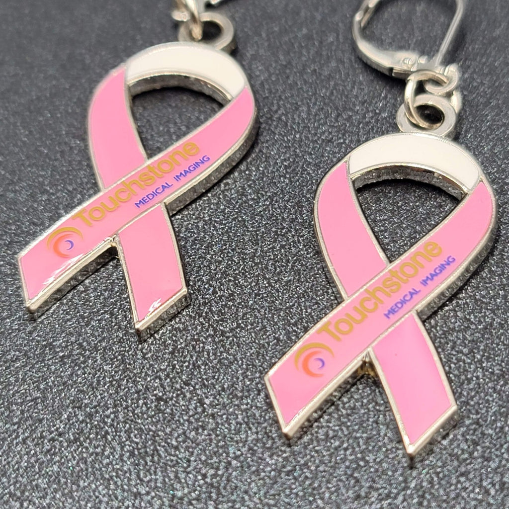 Pierced Earrings Touchstone Medical Imaging Breast Cancer Awareness Ribbon 1.5"