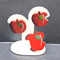 Vintage Brooch Pierced Earrings Set Wood Hand Painted Apple Teacher Gift