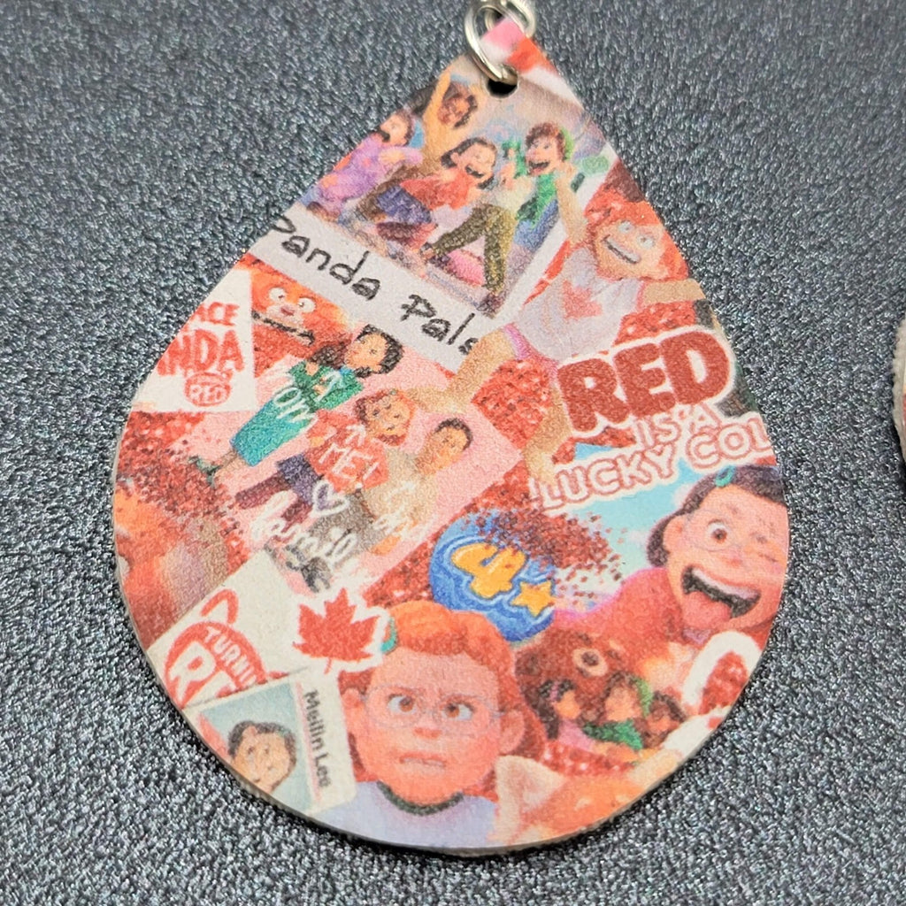Pierced Earrings Pixar Turning Red Glitter Teardrop 2"