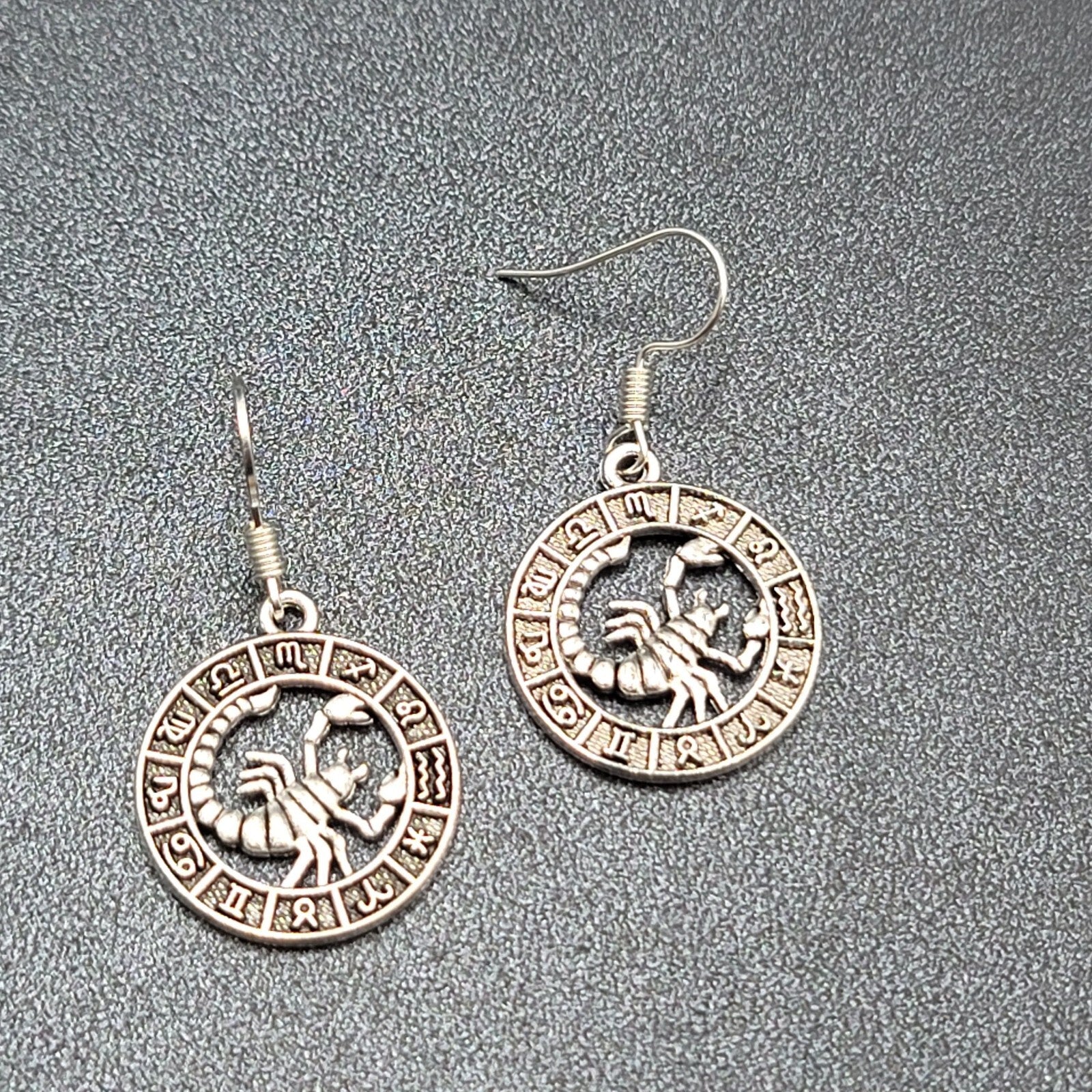 Zodiac Pierced Earrings Silver tone Dangle 7/8"