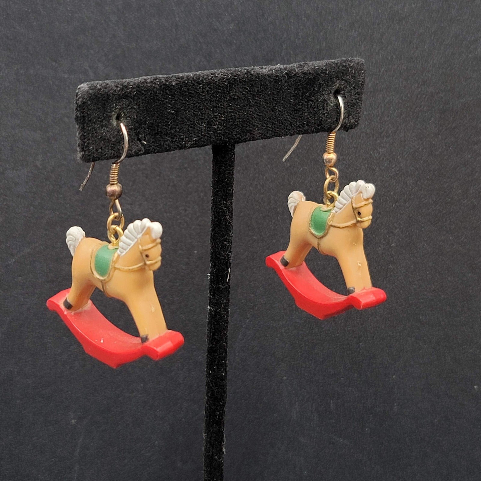 Vintage Pierced Earrings Acrylic Rocking Horse 1.25"
