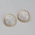 Vintage Pierced Earrings Gold tone Gray Enamel Round Statement Drop 1 1/8"