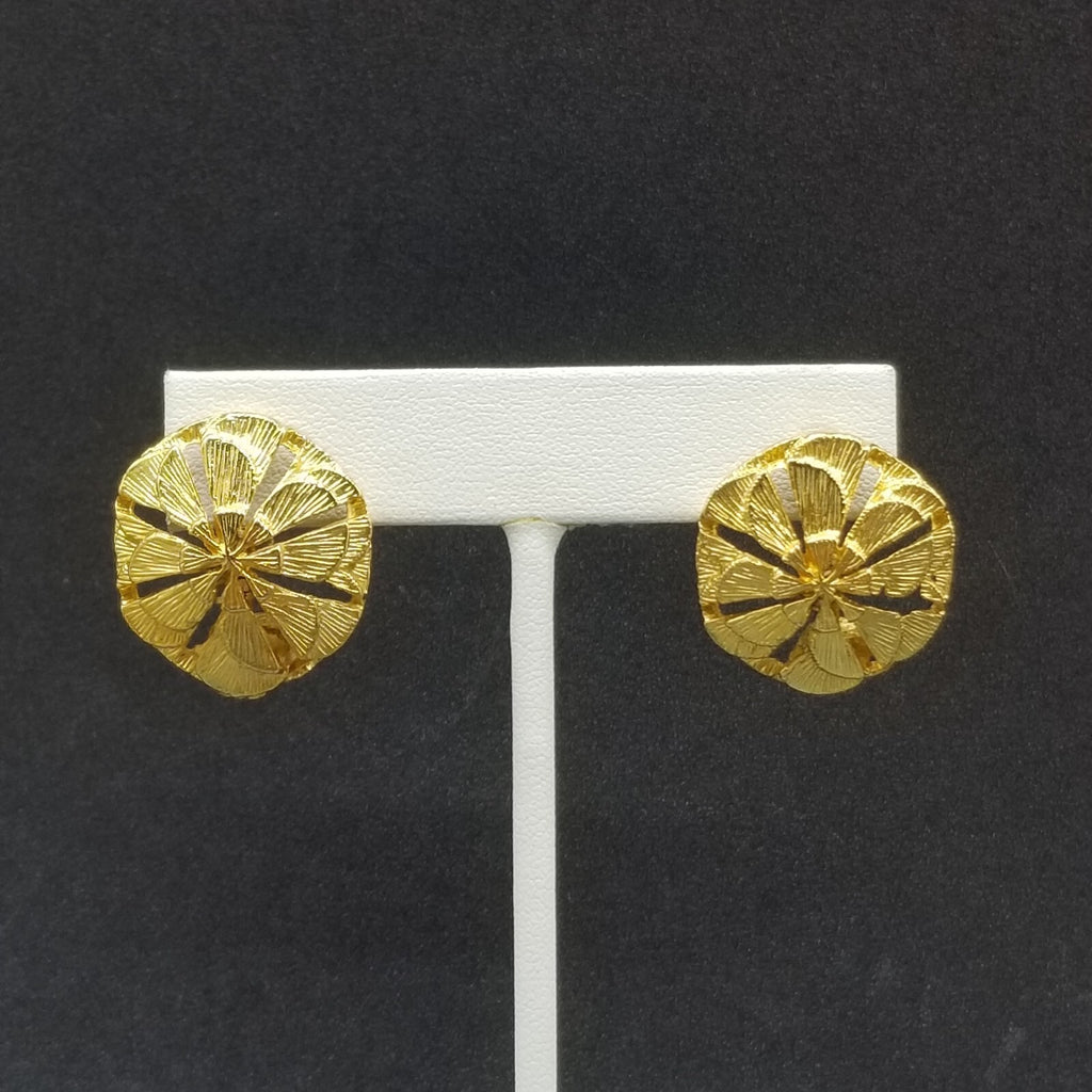 Pierced Earrings Gold tone Open Work Dome Drop Stud 1"