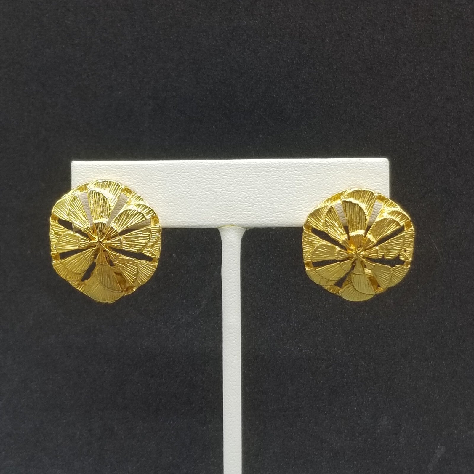 Pierced Earrings Gold tone Open Work Dome Drop Stud 1"