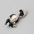 Vintage Poodle Dog Brooch Rhinestone Black White Silver tone 1.5"