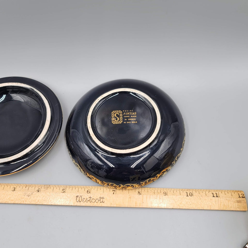 Fintias Greek Ceramic Lidded Trinket Jewelry Box Artemis Black 24K Gold Handmade