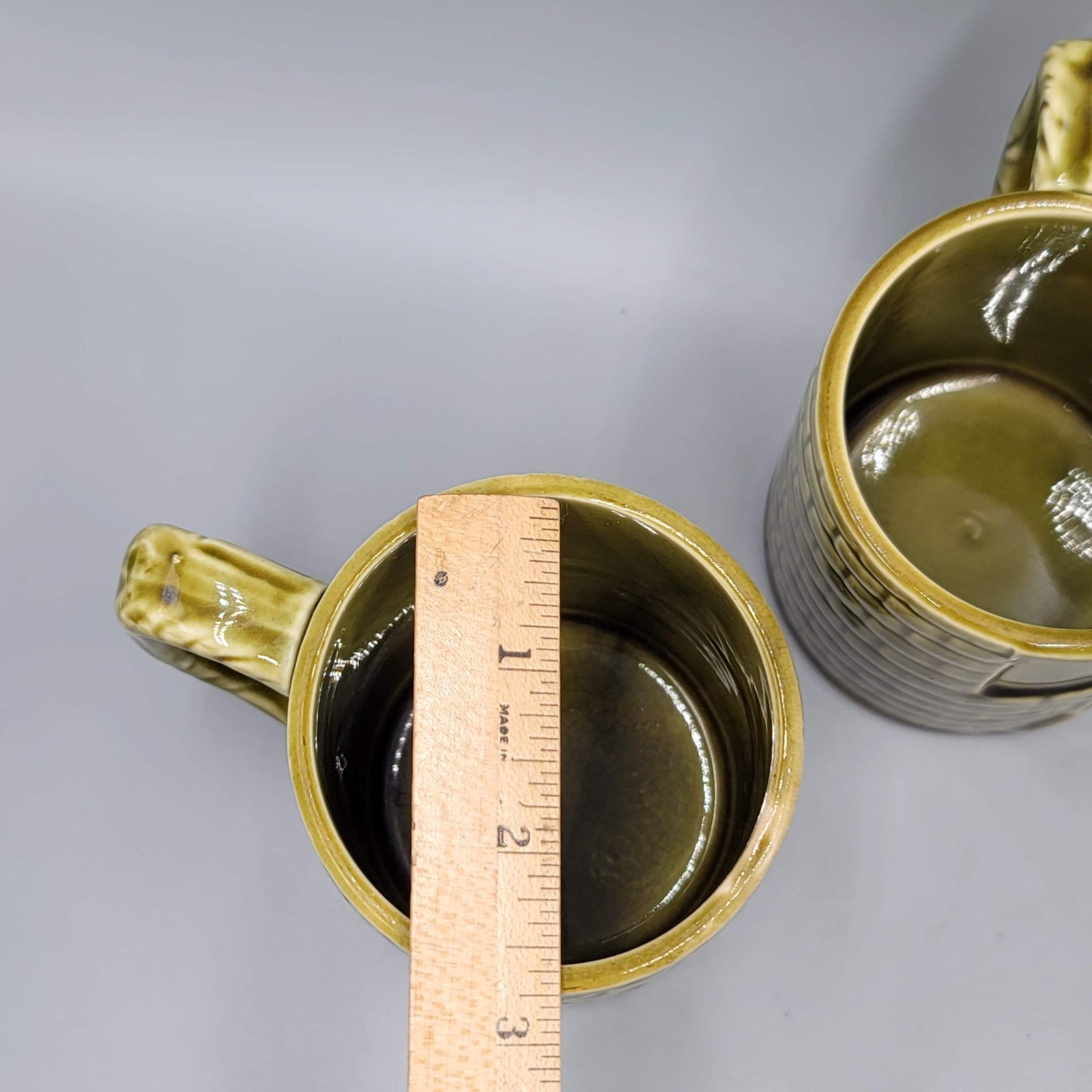 Vintage Japan Coffee Mug Cup Set of 2 Green Glaze MCM